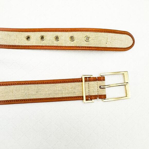 Talbots Rattan Canvas Leather Brown Trimmed Belt Size Small